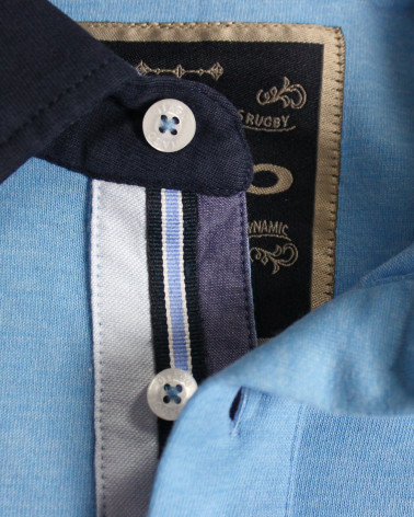 Détail du col du polo Griff Otago ciel chiné pour homme