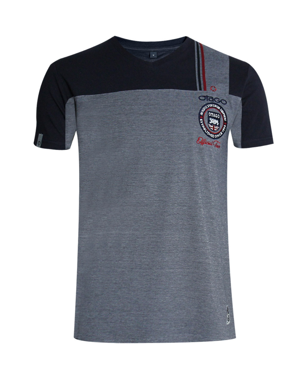 Tshirt col V Otabadge rayé marine chiné homme