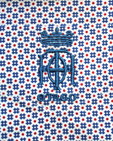 Broderie côté coeur de la chemise Luna Otago bleu rouge à motifs pour homme