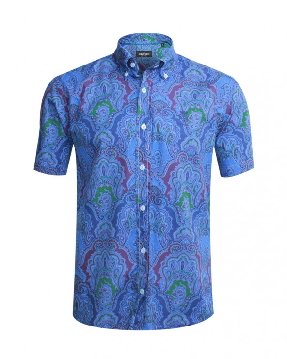 Chemise Turriers manches courtes imprimé bleu homme
