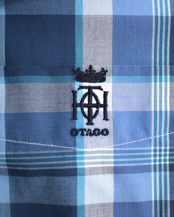 Broderie côté coeur de la chemise Hampton Otago bleu ciel à carreaux pour homme