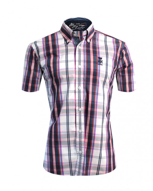 Chemise Tang manches courtes Otago écru à carreaux homme