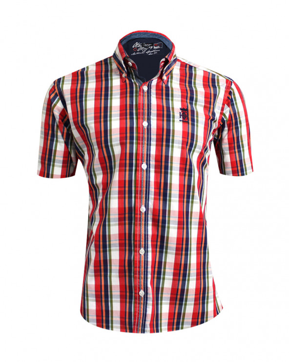 Chemise Tang manches courtes Otago rouge à carreaux homme