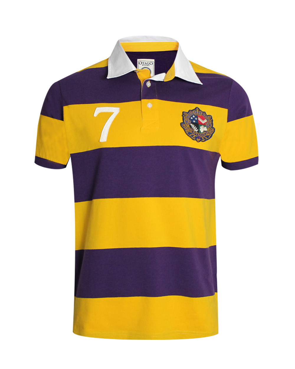 Polo Corona manches courtes Otago violet jaune rayé homme