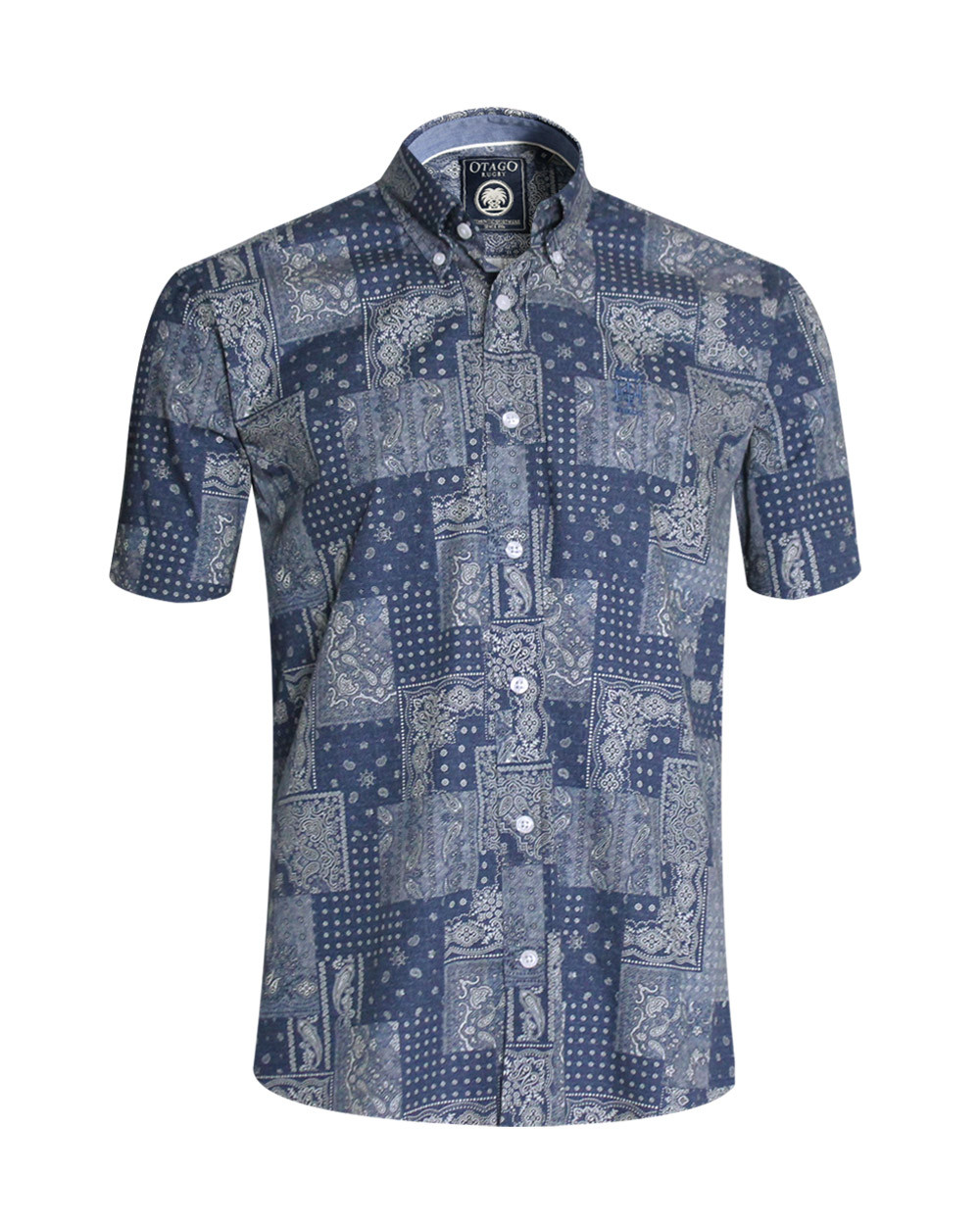 Chemise Patch manches courtes Otago à motifs bleu denim homme