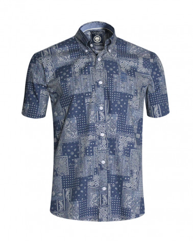 Chemise Patch manches courtes Otago à motifs bleu denim homme