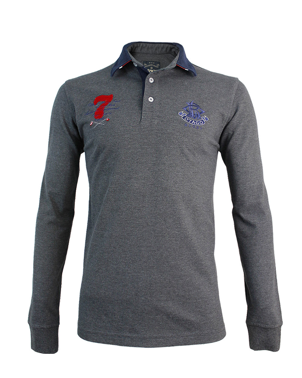 Polo ANGLET manches longues Otago rugby gris homme