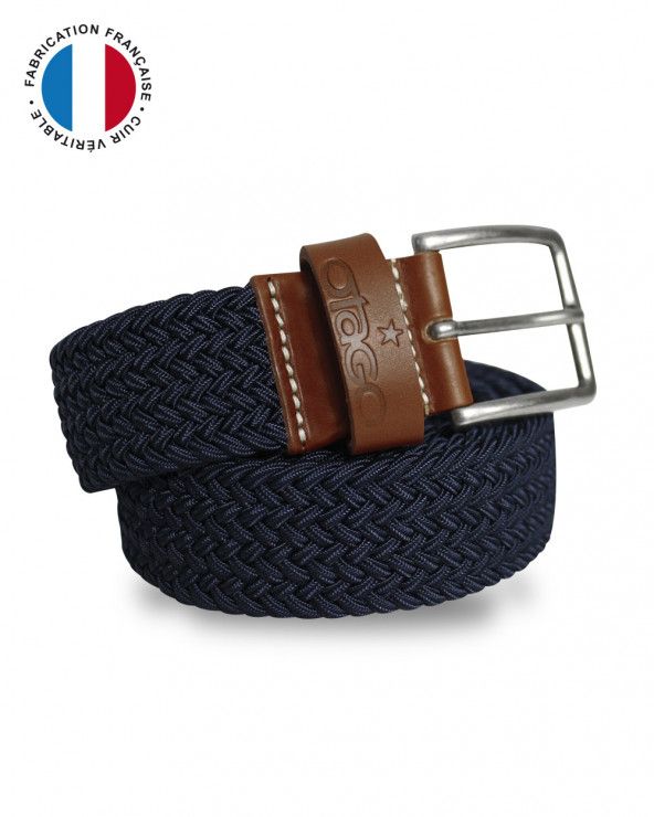 Ceinture Tressée Otago en cuir marine