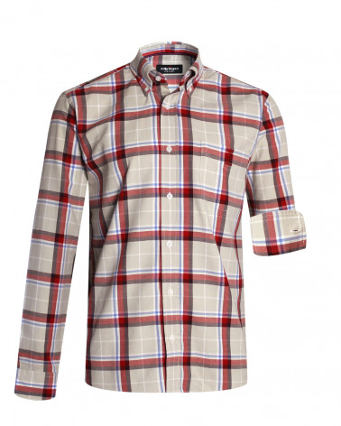 Chemise 129 manches longues Otago rugby beige à carreaux homme