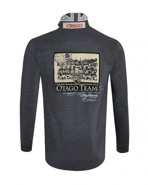 Polo Marco Team manches longues Otago rugby gris chiné homme