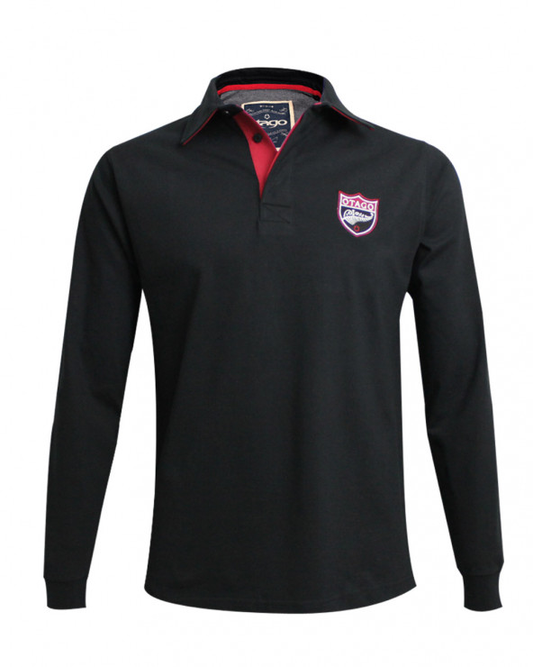 Polo Norton manches longues Otago rugby noir homme