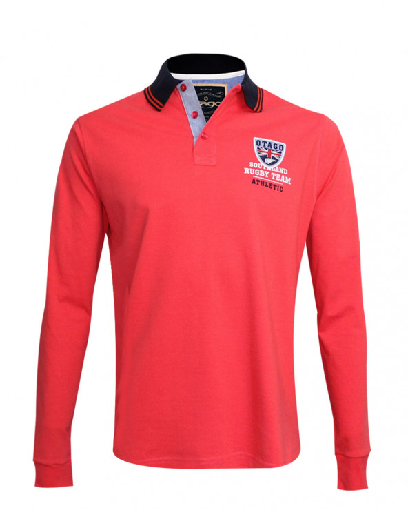 Polo Artax manches longues Otago rugby framboise homme