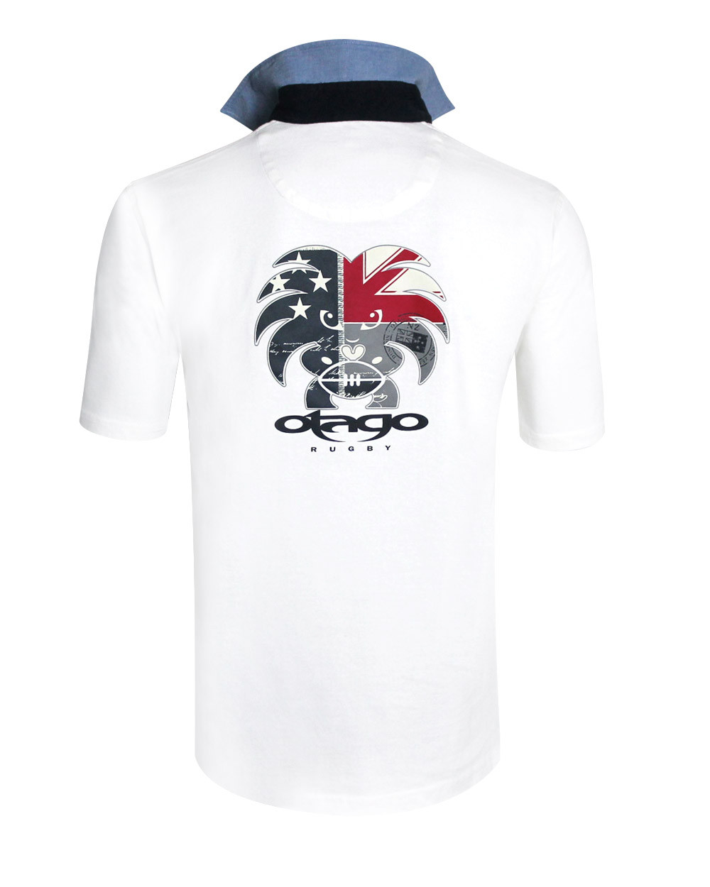 Polo manches courtes Tikland Otago rugby écru homme col chambray denim