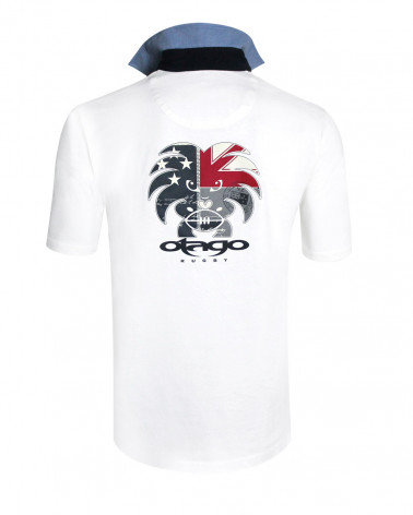 Polo manches courtes Tikland Otago rugby écru homme col chambray denim
