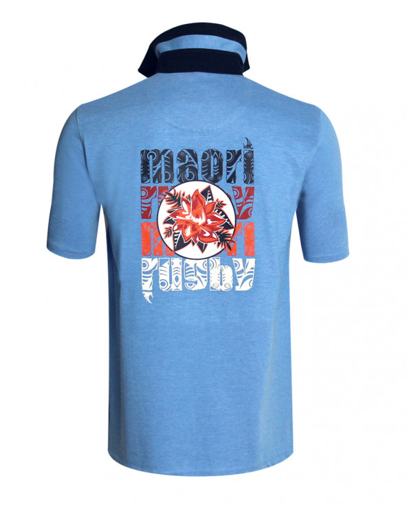 Polo manches courtes Flower Otago rugby bleu azur chiné homme