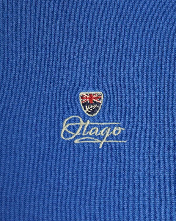 Broderie côté coeur du pull Bologne Otago indigo pour homme