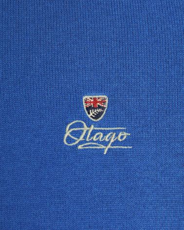 Broderie côté coeur du pull Bologne Otago indigo pour homme