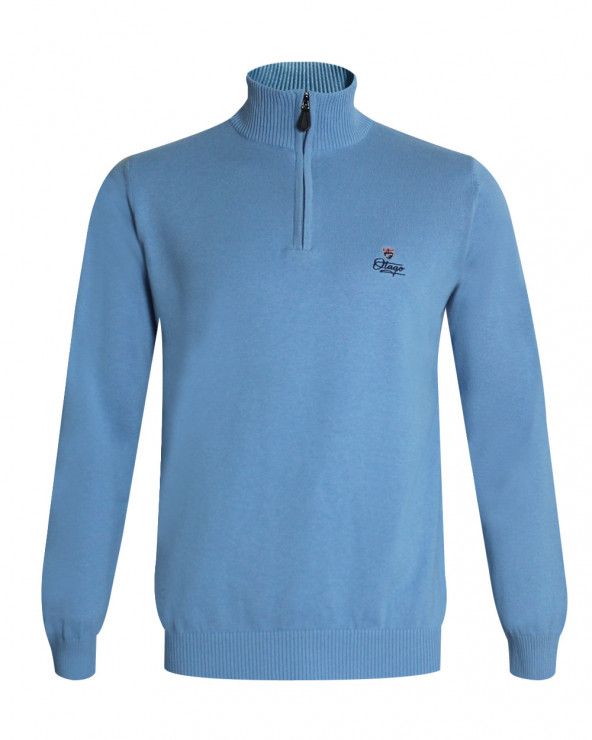 face du Pull Bologne col 1/2 zip bleu ciel Otago homme