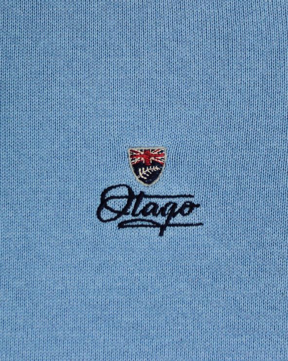 Broderie côté coeur du pull Bologne Otago bleu ciel pour homme