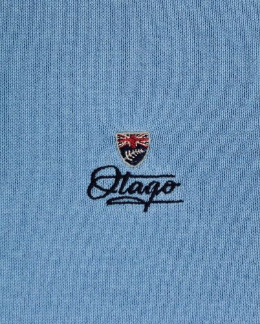 Broderie côté coeur du pull Bologne Otago bleu ciel pour homme