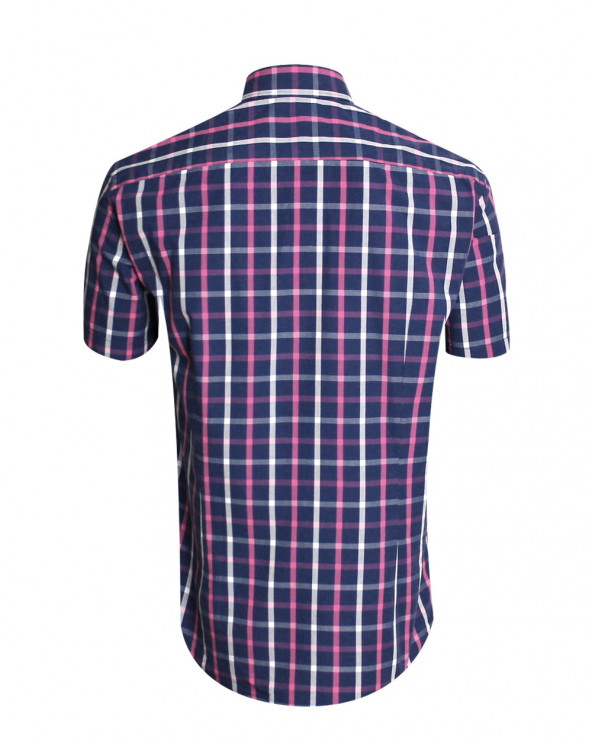 Dos de la chemise 121 Otago carreaux marine rose pour homme