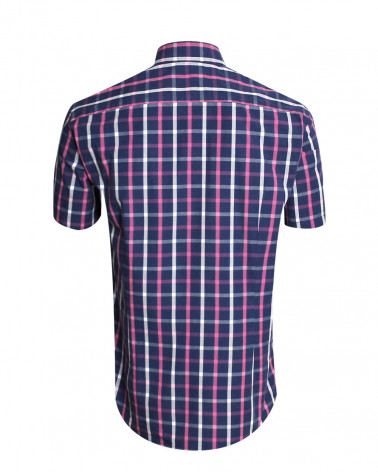 Dos de la chemise 121 Otago carreaux marine rose pour homme