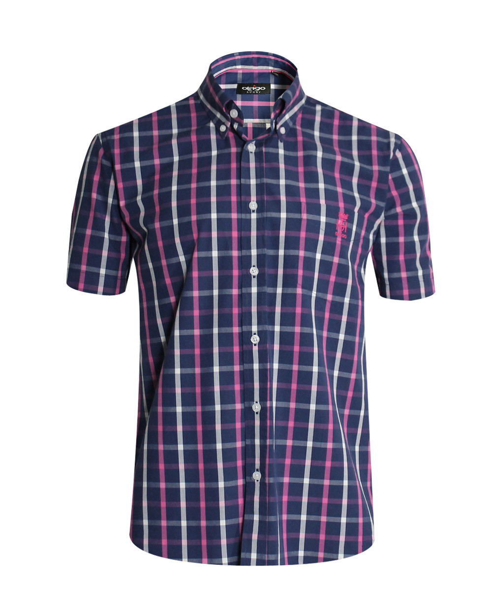 Chemise manches courtes Otago rugby homme 121 à carreaux marine rose