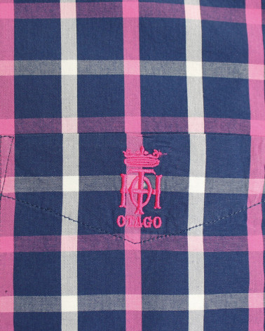 Broderie côté coeur de la chemise 121 Otago carreaux marine rose pour homme