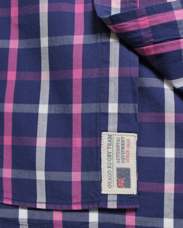 Détail produit de la chemise 121 Otago carreaux marine rose pour homme