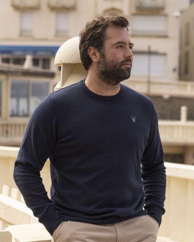 Pull col rond coton Buenos aires Otago marine pour homme