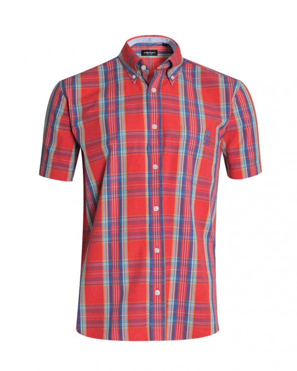 Chemise manches courtes 124 Otago rugby rouge à carreaux pour homme