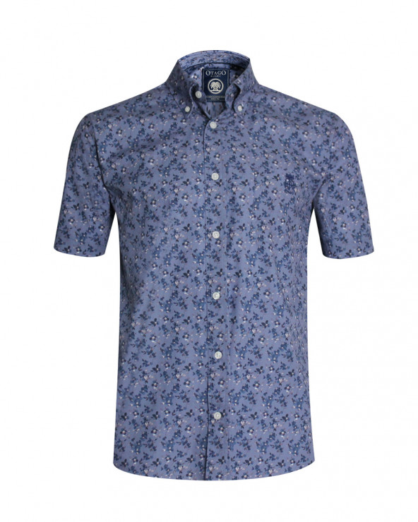 Chemise manches courtes 126 Otago rugby bleue à motifs homme