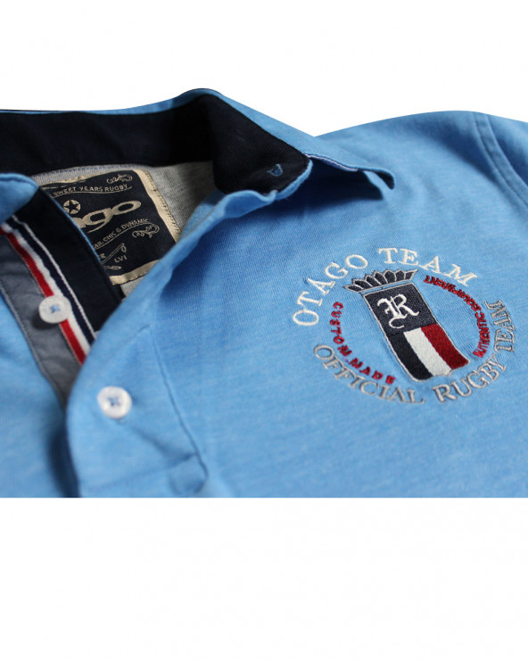 Détail produit du polo Serioustag Otago bleu ciel chiné pour homme
