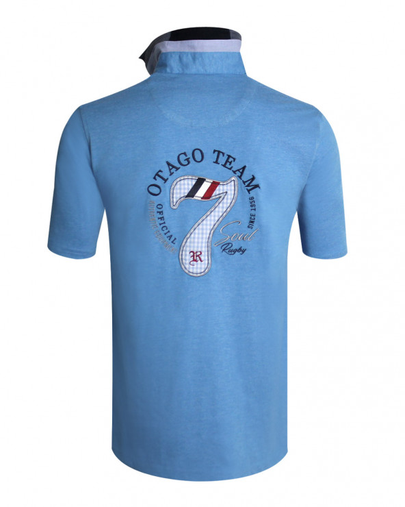 Polo Serioustag Otago rugby manches courtes bleu ciel chiné Homme