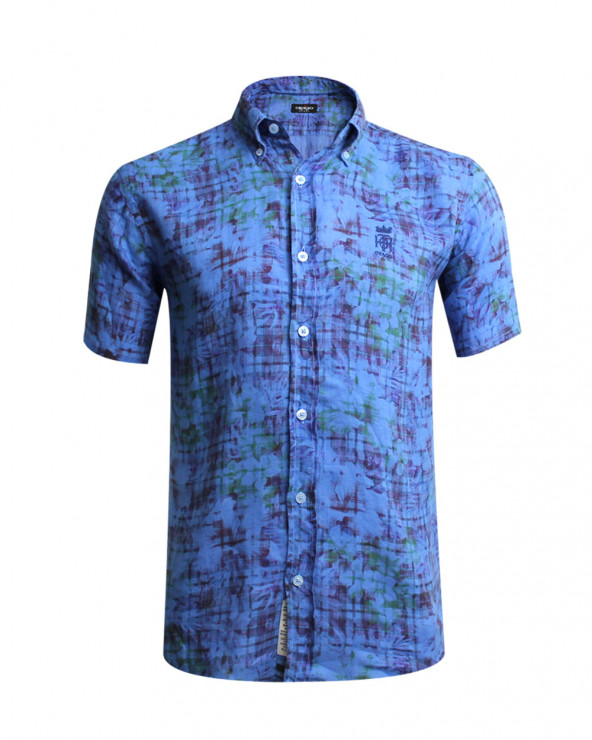 Chemise Risoul manches courtes imprimé bleu homme