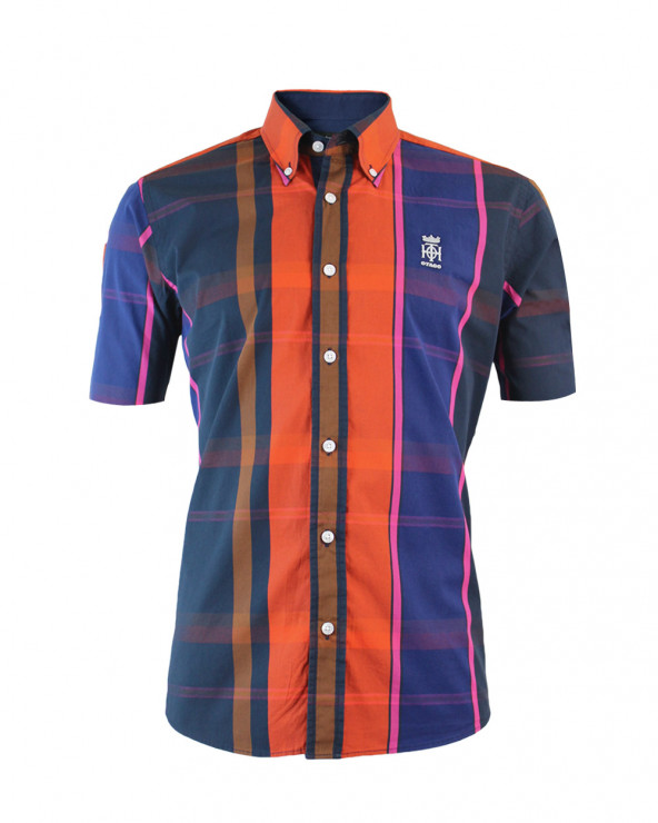 Chemise Tang manches courtes Otago brique à carreaux homme