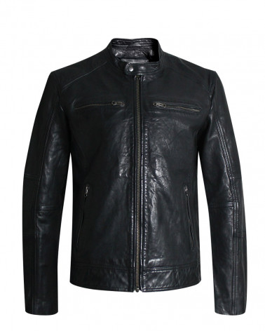 Veste cuir RACE Otago rugby noire homme