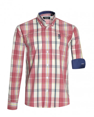 Chemise manches longues 177 Otago rugby à carreaux rose marine homme