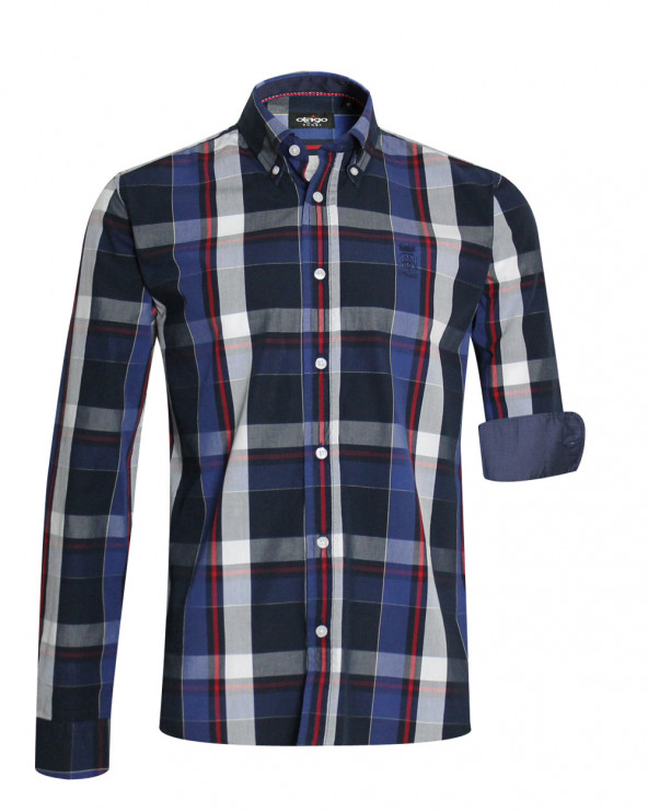 Chemise manches longues 170 Otago rugby à carreaux bleu marine homme