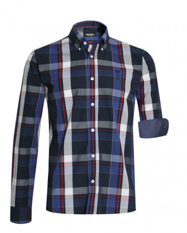 Chemise manches longues 170 Otago rugby à carreaux bleu marine homme