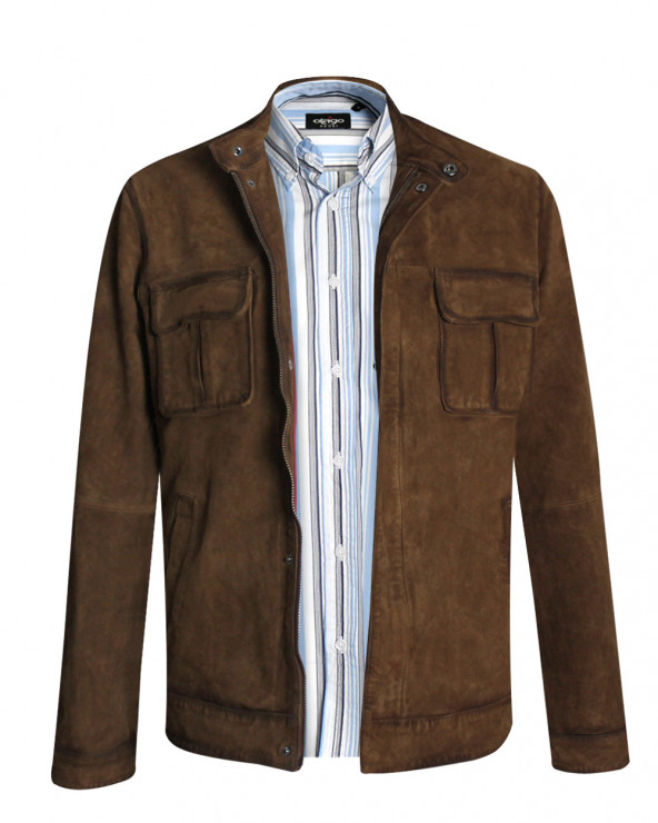 look Veste cuir SIP VINTAGE Otago rugby marron homme avec chemise 173