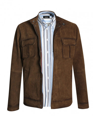 look Veste cuir SIP VINTAGE Otago rugby marron homme avec chemise 173