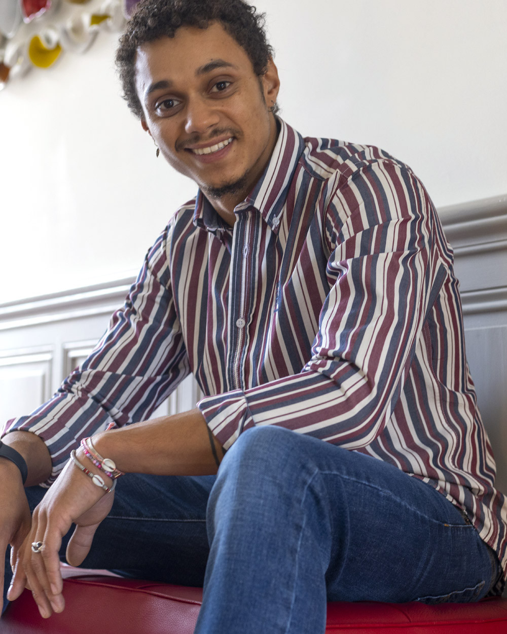 Chemise manches longues 180 Otago rugby rayée bordeaux marine pour homme