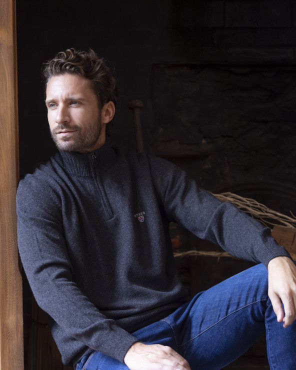 Pull Buenos Aires col zip Otago gris anthracite homme