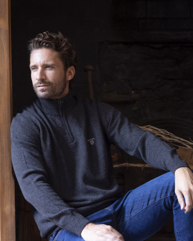 Pull Buenos Aires col zip Otago gris anthracite homme