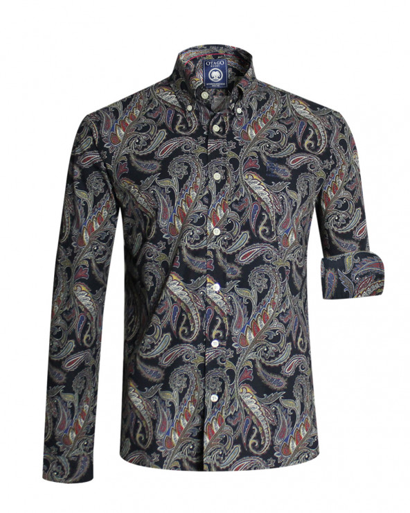 Chemise manches longues 196 Otago rugby bleu marine à motifs pour homme