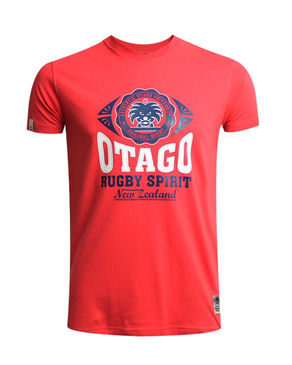 Burns Tshirt Everlandy Otago rugby col V framboise homme