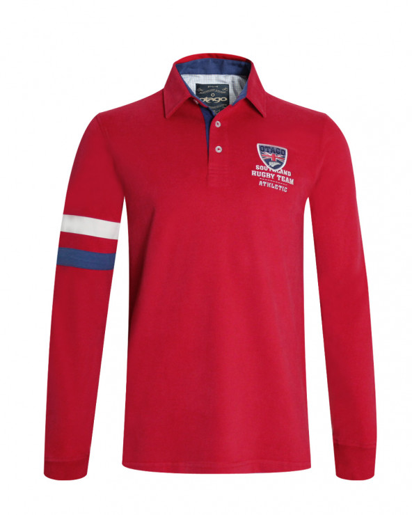 Polo BORA manches longues Otago rugby rouge pour homme