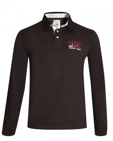 Polo Benoit manches longues Otago rugby marron homme