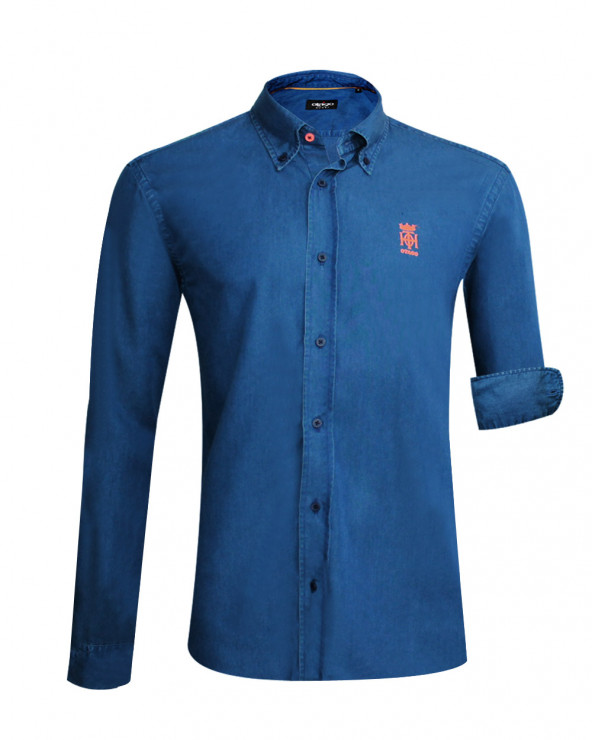 Chemise ROYO manches longues Otago rugby bleue pour homme
